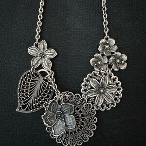 Intricate Silver Floral Necklace